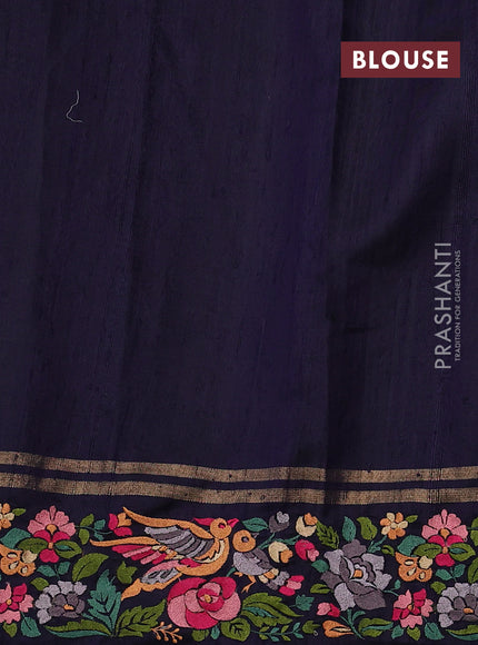 Navy Blue Pure Dupion Silk - Embroidery