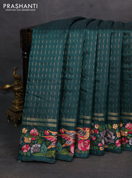 Bottle Green Pure Dupion Silk - Embroidery