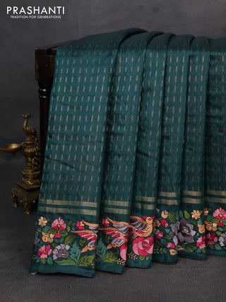 Bottle Green Pure Dupion Silk - Embroidery