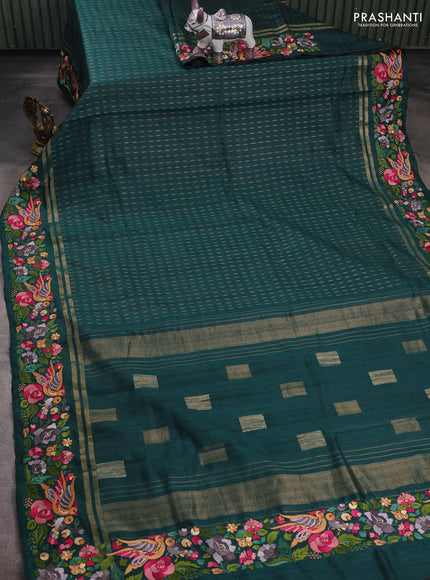 Bottle Green Pure Dupion Silk - Embroidery