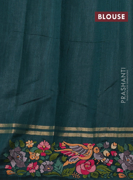 Bottle Green Pure Dupion Silk - Embroidery
