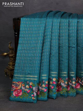 Teal Green Pure Dupion Silk - Embroidery