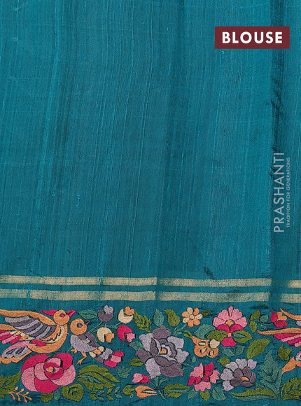 Teal Green Pure Dupion Silk - Embroidery