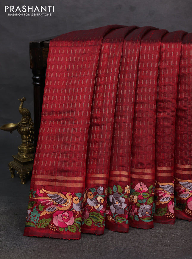 Red Pure Dupion Silk - Embroidery