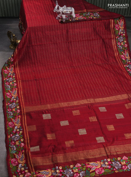 Red Pure Dupion Silk - Embroidery