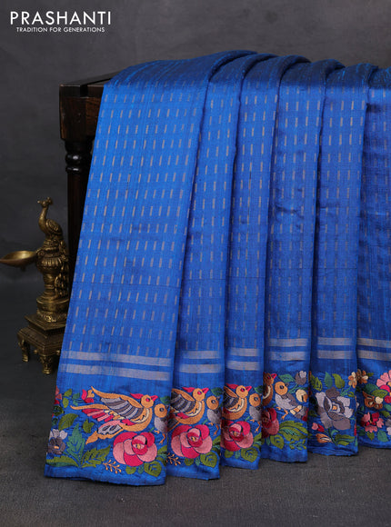 Blue Pure Dupion Silk - Embroidery