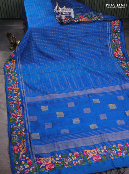 Blue Pure Dupion Silk - Embroidery