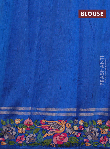 Blue Pure Dupion Silk - Embroidery