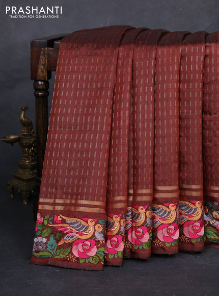 Brown Pure Dupion Silk - Embroidery