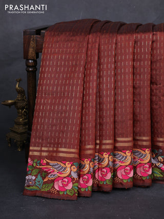 Brown Pure Dupion Silk - Embroidery