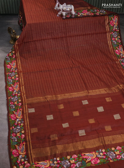 Brown Pure Dupion Silk - Embroidery