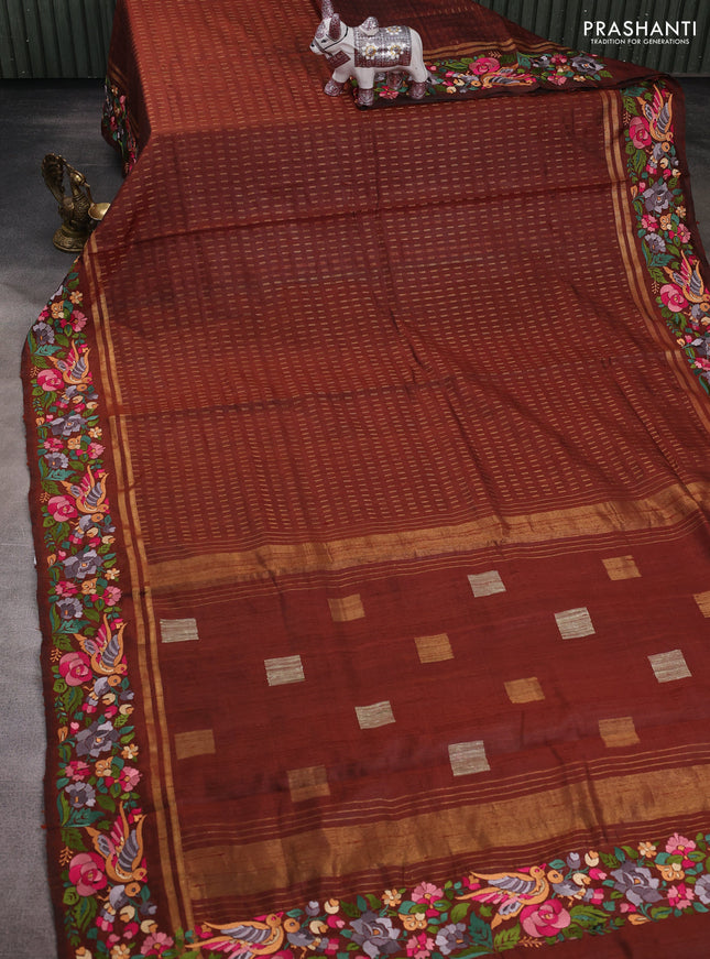 Brown Pure Dupion Silk - Embroidery