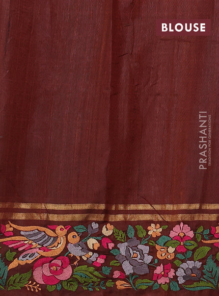 Brown Pure Dupion Silk - Embroidery