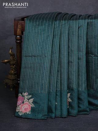 Bottle Green Pure Dupion Silk - Embroidery
