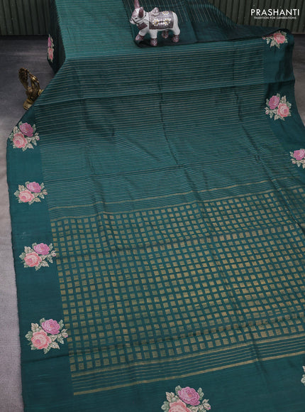 Bottle Green Pure Dupion Silk - Embroidery