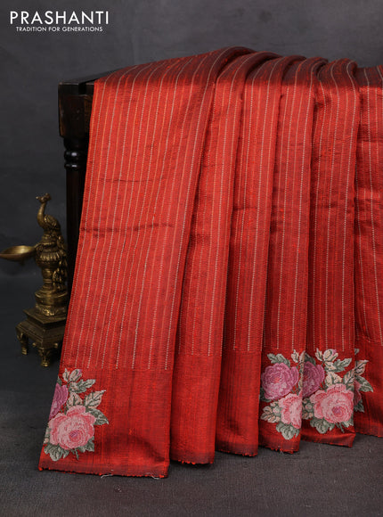 Orange Pure Dupion Silk - Embroidery