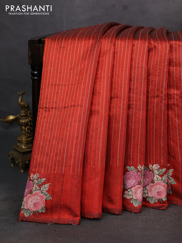Orange Pure Dupion Silk - Embroidery