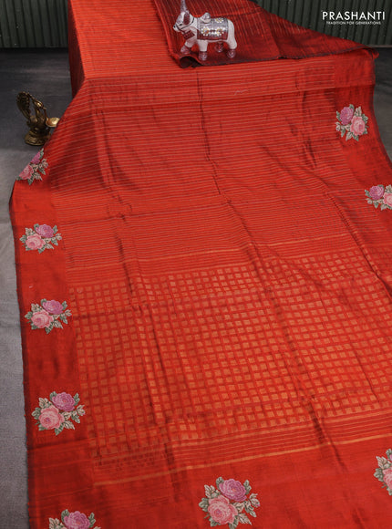 Orange Pure Dupion Silk - Embroidery