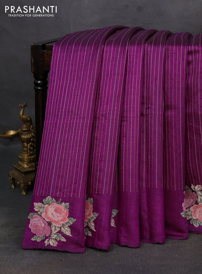 Purple Pure Dupion Silk - Embroidery