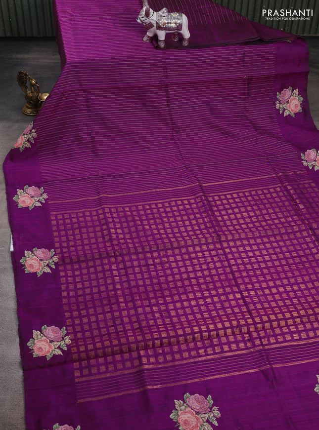 Purple Pure Dupion Silk - Embroidery