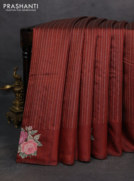 Brown Pure Dupion Silk - Embroidery