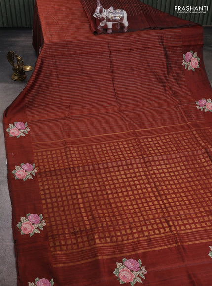 Brown Pure Dupion Silk - Embroidery
