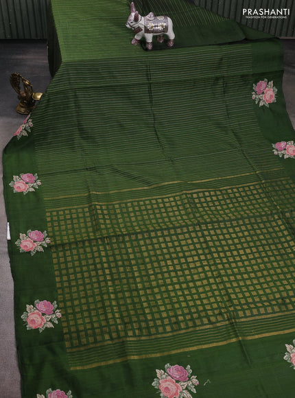 Green Pure Dupion Silk - Embroidery