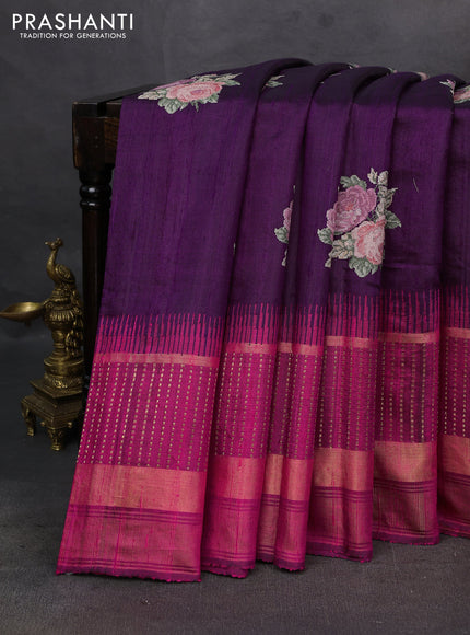 Purple & Pink Pure Dupion Silk - Embroidery