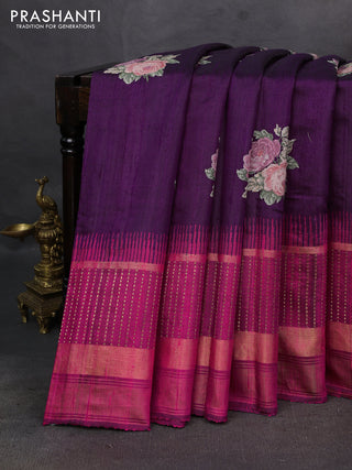 Purple & Pink Pure Dupion Silk - Embroidery