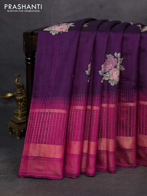 Purple & Pink Pure Dupion Silk - Embroidery