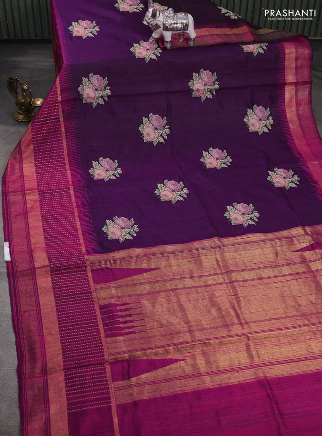 Purple & Pink Pure Dupion Silk - Embroidery