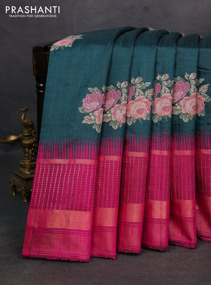 Green & Pink Pure Dupion Silk - Embroidery