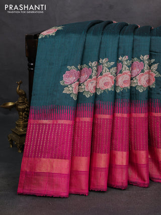 Green & Pink Pure Dupion Silk - Embroidery