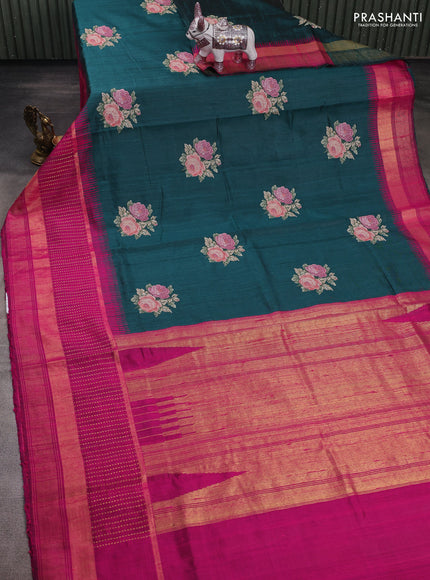 Green & Pink Pure Dupion Silk - Embroidery
