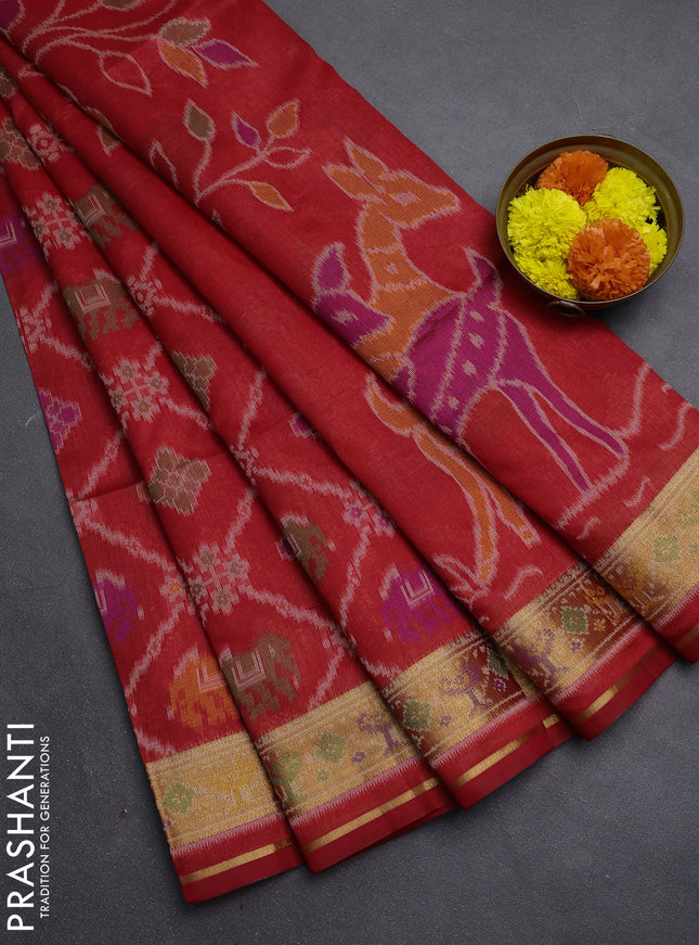 Red Semi Dupion Saree