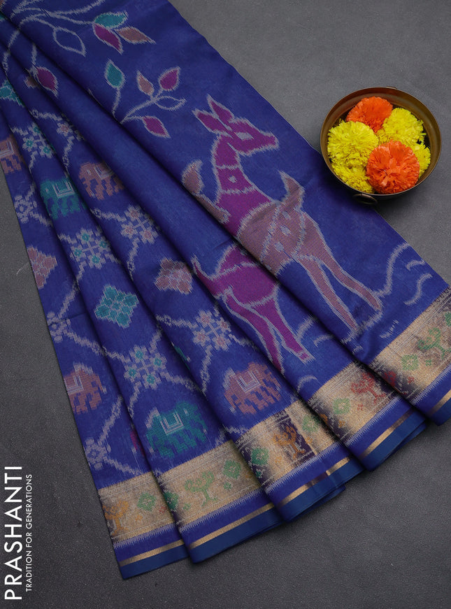 Blue Semi Dupion Saree