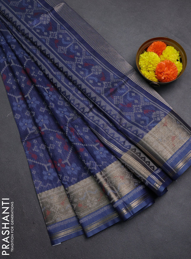Navy Blue Semi Dupion Saree