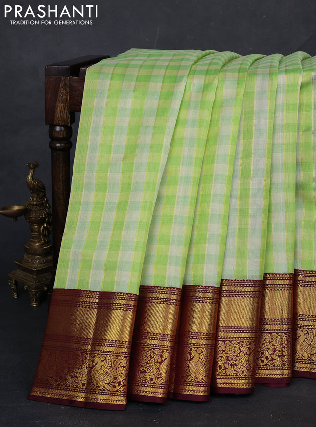 Pista Green & Maroon Kora Kanchipuram Silk