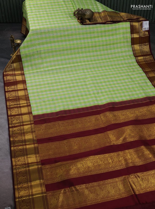 Pista Green & Maroon Kora Kanchipuram Silk