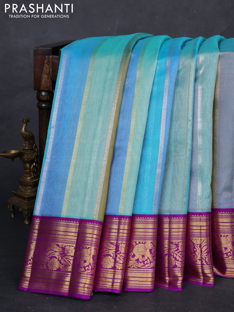 Multi Colour & Purple Kora Kanchipuram Silk