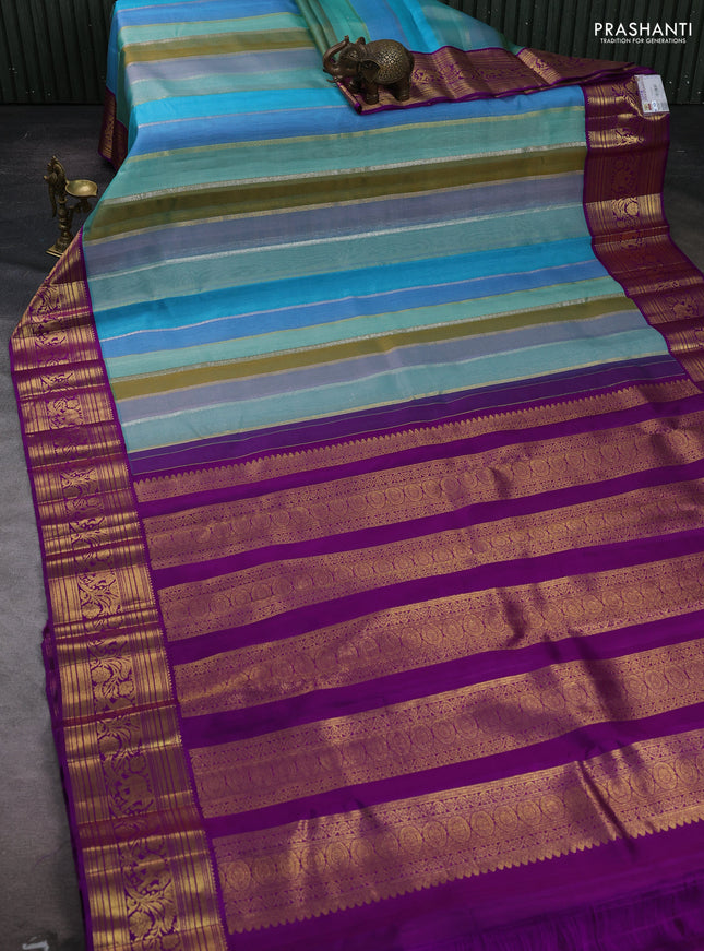 Multi Colour & Purple Kora Kanchipuram Silk