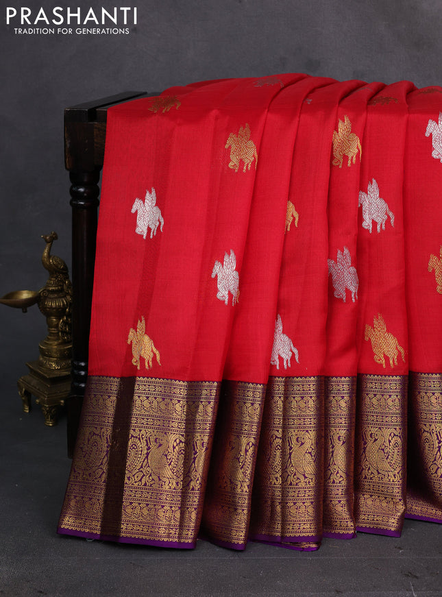 Red & Purple Kora Kanchipuram Silk