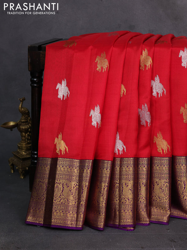 Red & Purple Kora Kanchipuram Silk