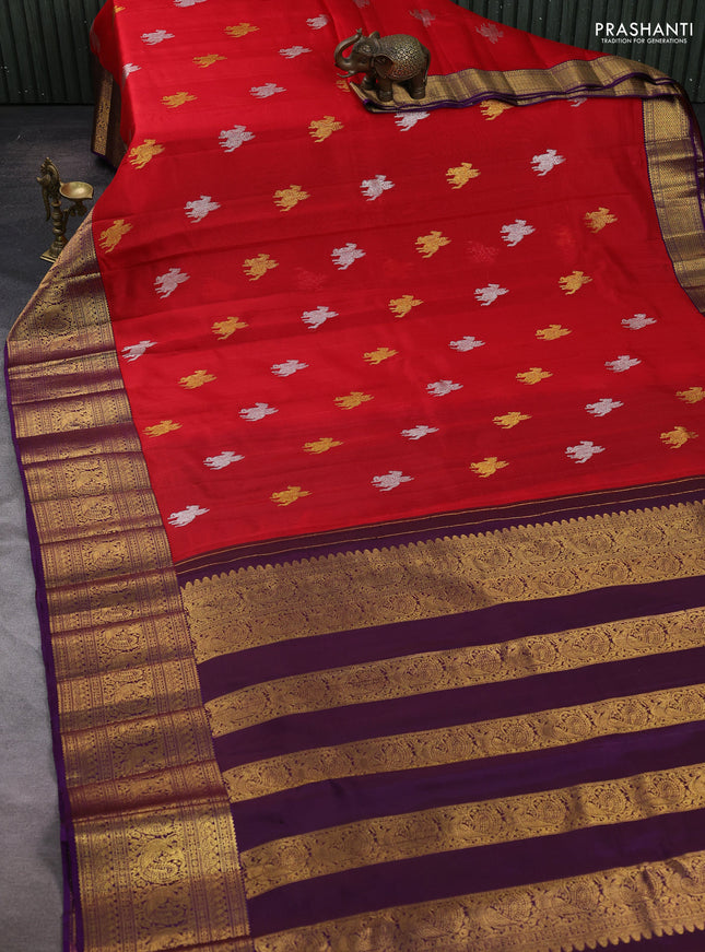 Red & Purple Kora Kanchipuram Silk