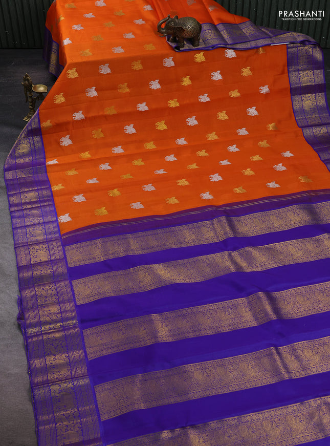 Orange & Blue Kora Kanchipuram Silk