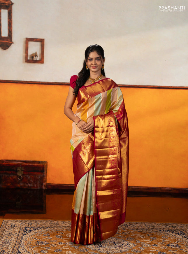 Multi Colour & Pink Kora Kanchipuram Silk