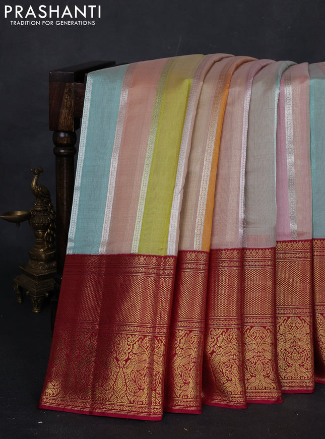 Multi Colour & Pink Kora Kanchipuram Silk