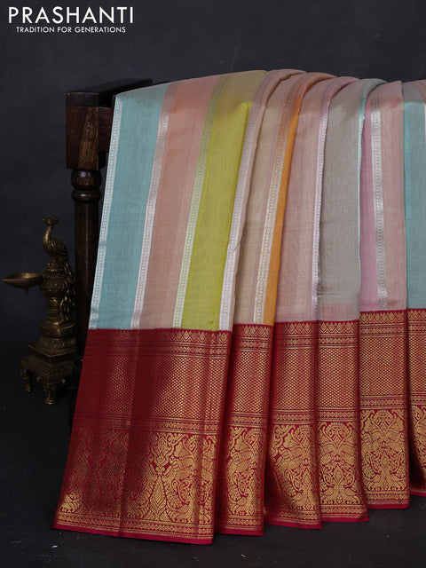 Multi Colour & Pink Kora Kanchipuram Silk