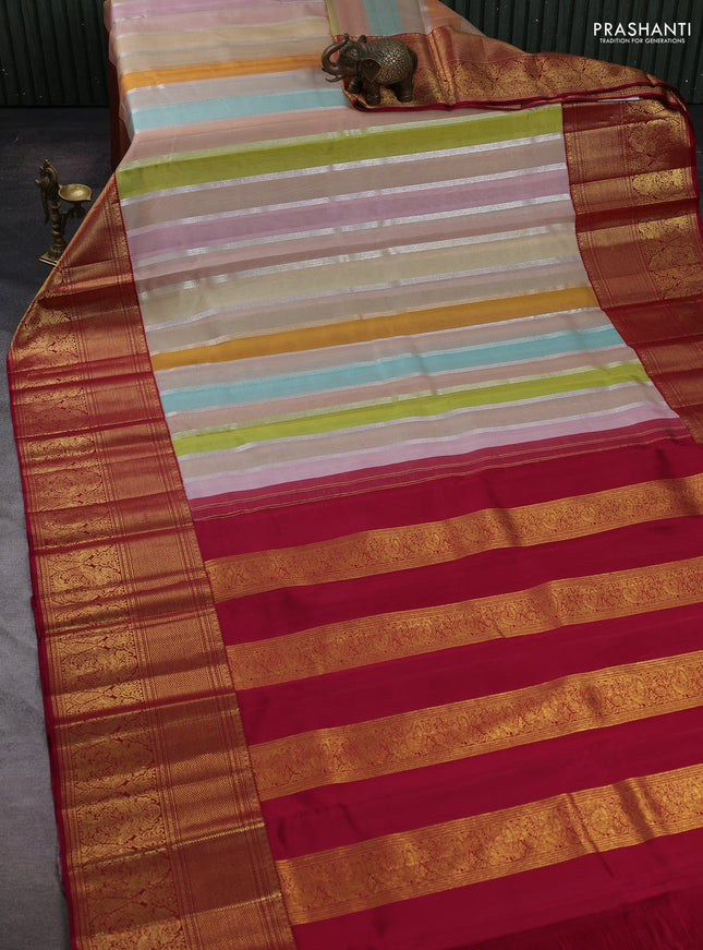 Multi Colour & Pink Kora Kanchipuram Silk