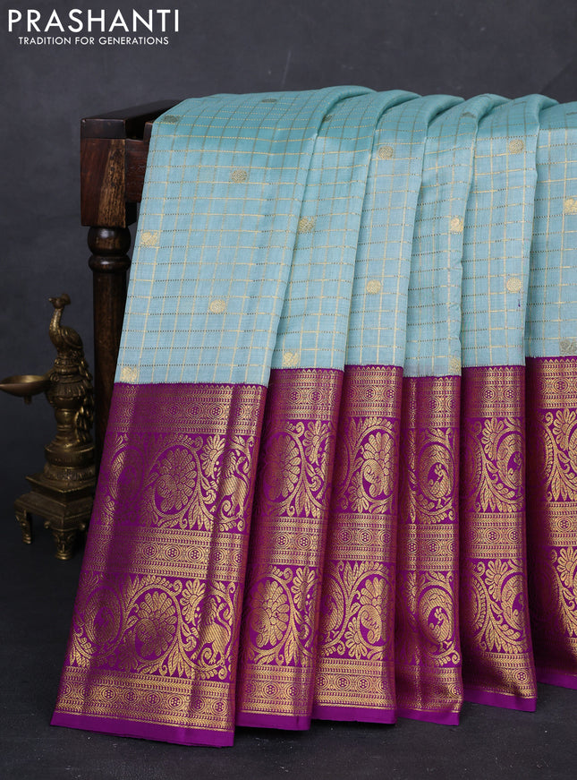 Light Blue & Purple Kora Kanchipuram Silk